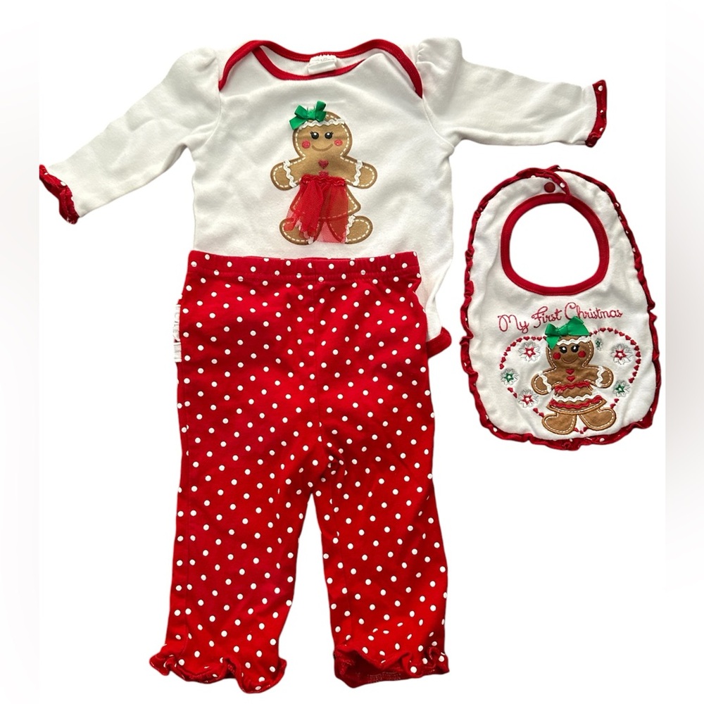9 Months My First Christmas set including shirt, pants & bib.